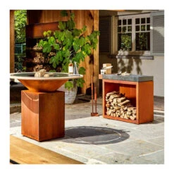 Billot Corten Et Céramique 90 Cm - Ofyr -Barbecue Boutique billot corten 90cm ceramique gris fonce 7112139903077 2