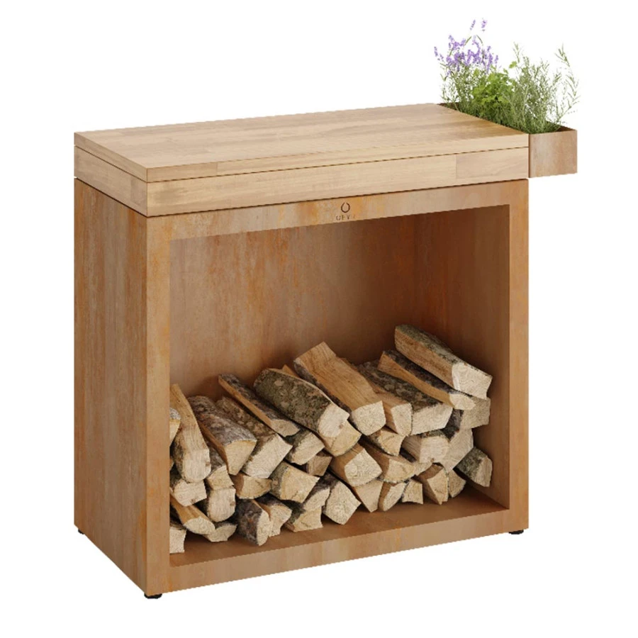 Billot Corten Et Bois De Teck 90 Cm - Ofyr 3 Billot Corten Et Bois De Teck 90 Cm - Ofyr