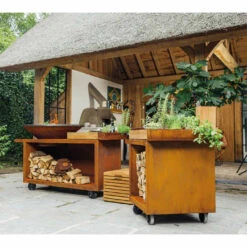 Brasero Plancha Island Corten PRO 100 Bois De Teck + Housse - Ofyr -Barbecue Boutique ofyr island pro 100 teck 2020000022121 2