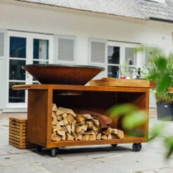 Brasero Plancha Island Corten PRO 100 Bois De Teck + Housse - Ofyr -Barbecue Boutique ofyr island pro 100 teck 2020000022121 3