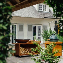 Brasero Plancha Island Corten PRO 100 Bois De Teck + Housse - Ofyr -Barbecue Boutique ofyr island pro 100 teck 2020000022121 4